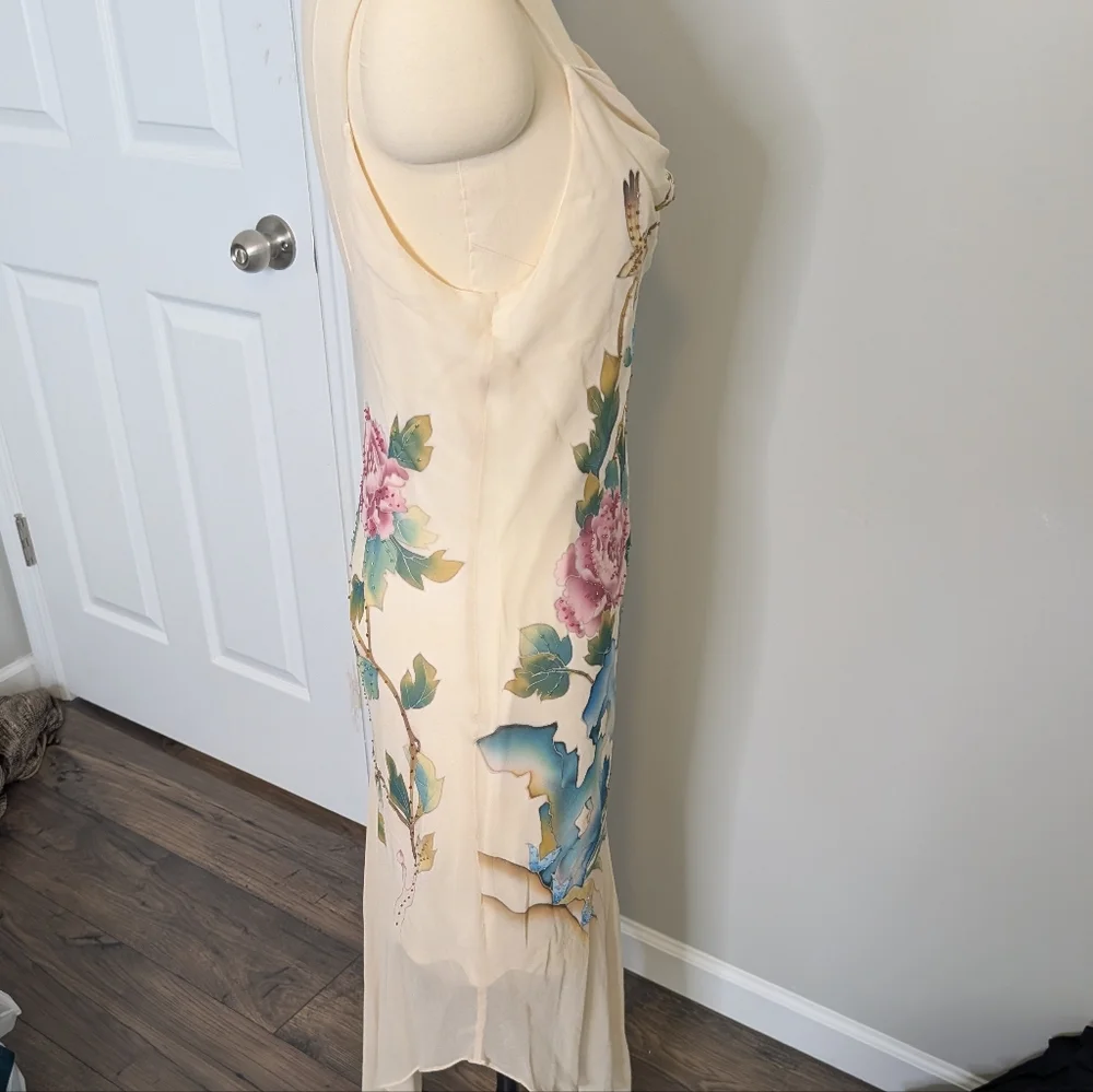 SOLD Sue Wong Cream Asymmetrical Floral Dress Size 14 - Picture 7 of 7